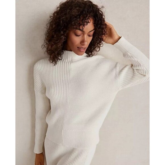 Haven Well Within Cotton Mixed Rib Mock Neck Sweater, Split Effect, Knit Sz S /s - Picture 1 of 10